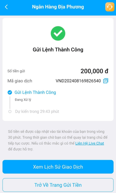 xác nhận nạp tiền Fun88